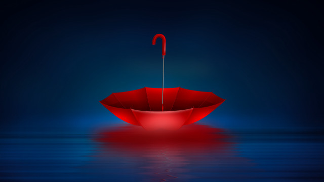 Red umbrella floating water blue free wallpaper for desktop - medium preview image