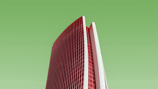Tall red white building plane free wallpaper for desktop - medium preview image