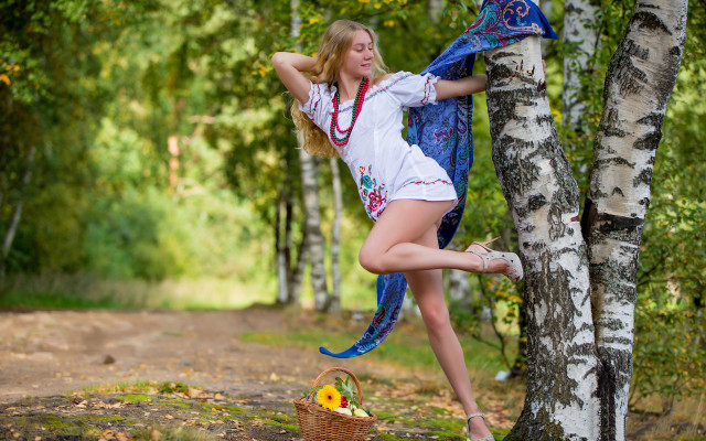 Woman dancing white dress forest free wallpaper for desktop - medium preview image