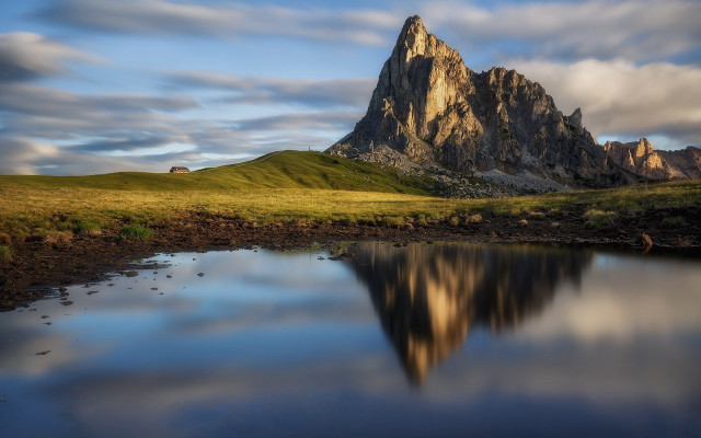 Mountain lake reflection house matte free wallpaper for desktop - medium preview image