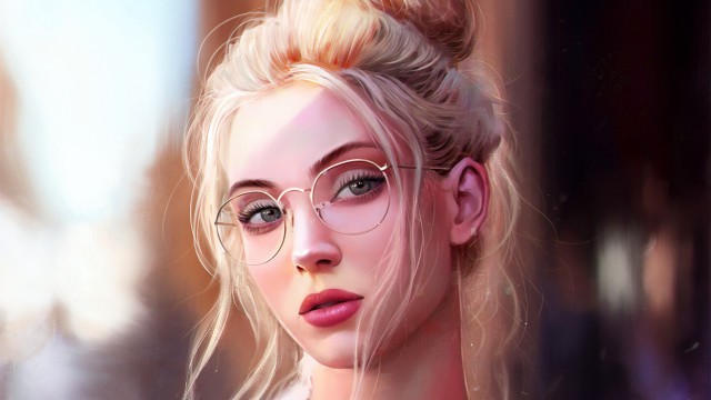 Woman glasses bun digital painting free wallpaper for desktop - medium preview image
