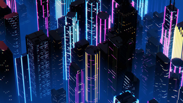 Futuristic city neon lights synthwave free wallpaper for desktop - medium preview image