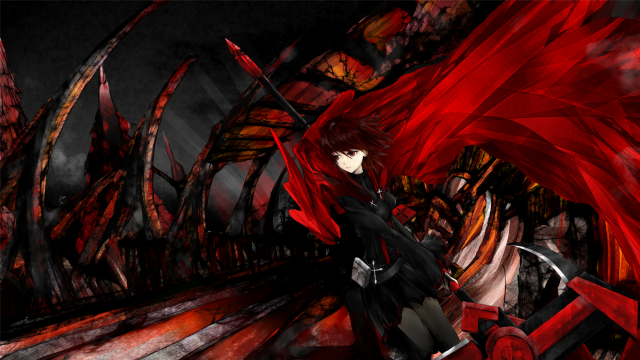 Anime red hair black outfit #3 free wallpaper for desktop - medium preview image