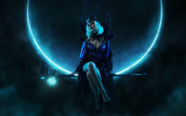 Woman sitting plane moon glowing free wallpaper for desktop - medium preview image