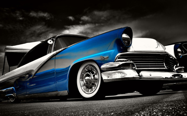 Blue white car stylized photorealism free wallpaper for desktop - medium preview image