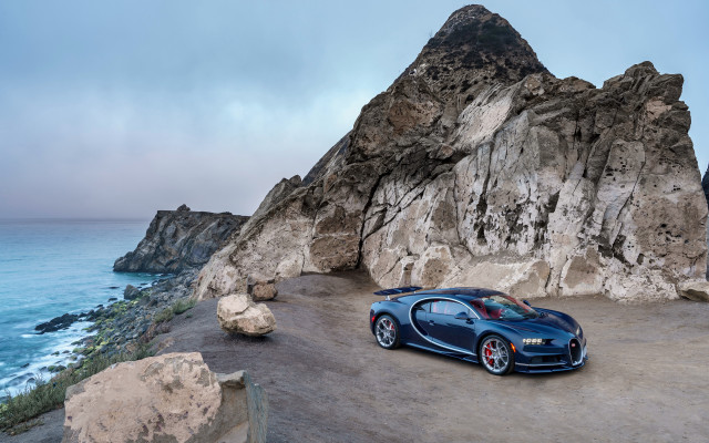 Bugatti rocky beach ocean mountain free wallpaper for desktop - medium preview image