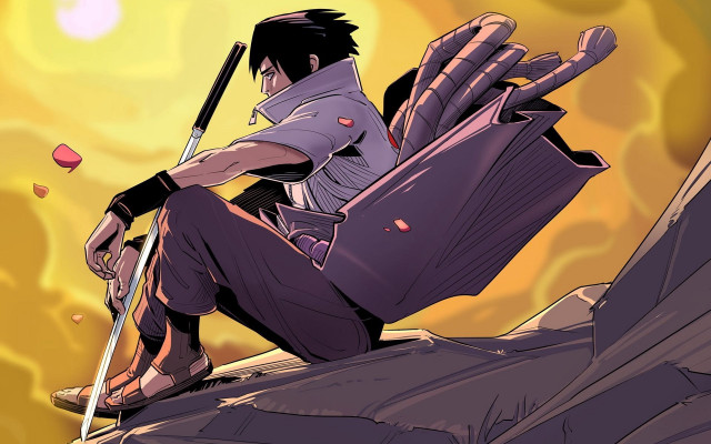 Man sitting rock sword sunset free wallpaper for desktop - medium preview image