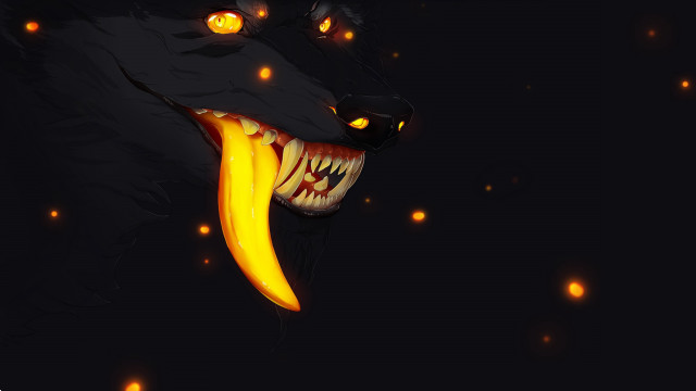 Black wolf glowing eyes fangs free wallpaper for desktop - medium preview image