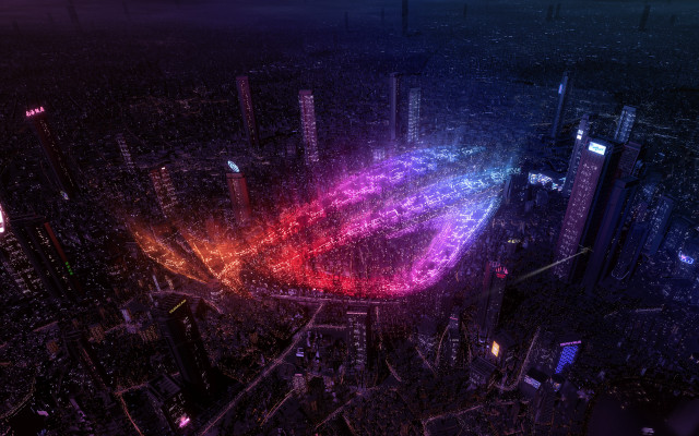 Stadium lights crowd holography aurora free wallpaper for desktop - medium preview image