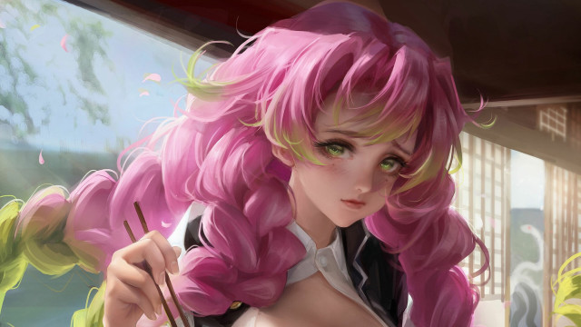 Pink hair woman black jacket free wallpaper for desktop - medium preview image
