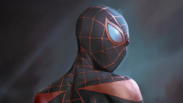 Spiderman red black suit back free wallpaper for desktop - medium preview image