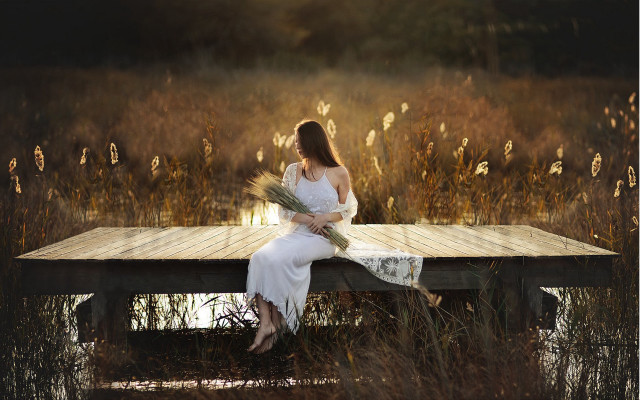 Woman dock flowers sunbeam nature free wallpaper for desktop - medium preview image