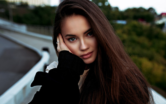 Woman longhair portrait car bridge free wallpaper for desktop - medium preview image