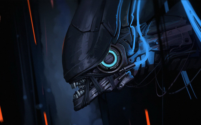 Futuristic alien metal creature glowing free wallpaper for desktop - medium preview image