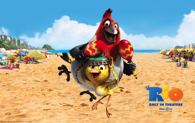 Cartoon character riding chicken beach free wallpaper for desktop - medium preview image