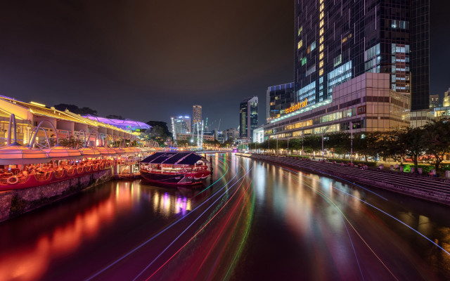 Tokyo river cityscape night neon free wallpaper for desktop - medium preview image