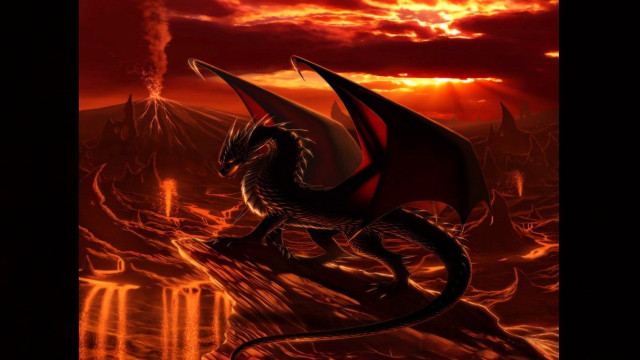 Dragon sunset rock red sky free wallpaper for desktop - medium preview image