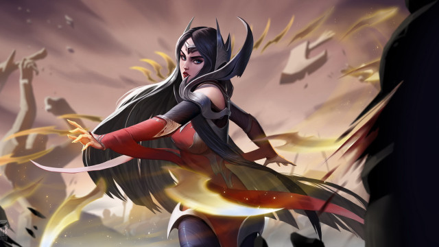 Woman armor sword flame hood free wallpaper for desktop - medium preview image