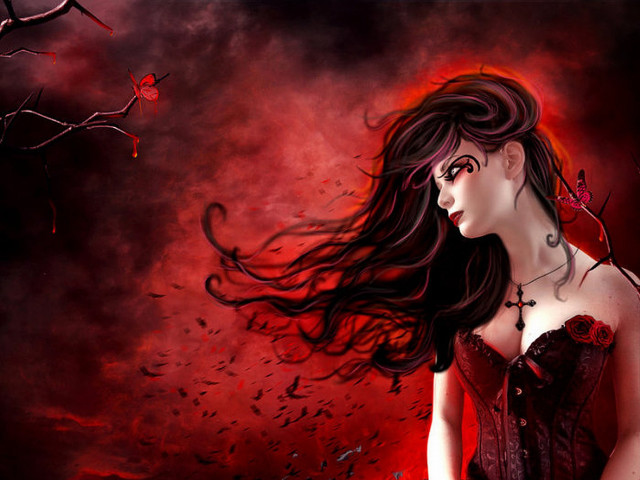 Gothic blood red roses woman free wallpaper for desktop - medium preview image