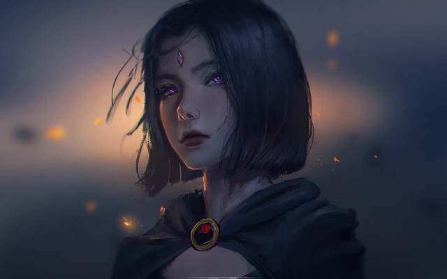 Purple eyes necklace fantasy portrait free wallpaper for desktop - medium preview image