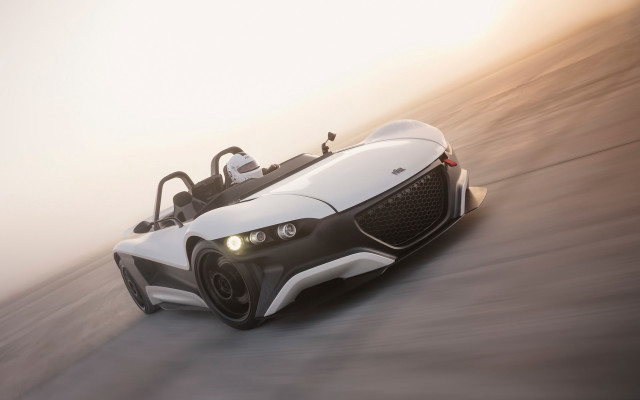 White car foggy road futurism free wallpaper for desktop - medium preview image