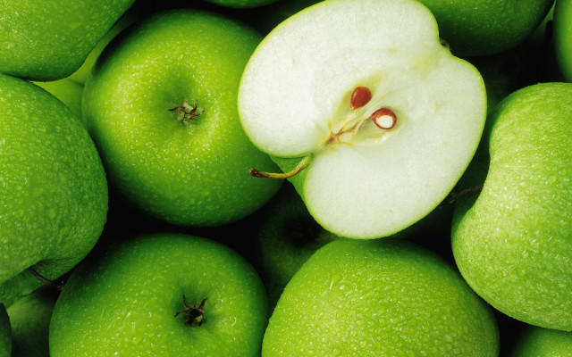 Green apples bite closeup neoplasticism free wallpaper for desktop - medium preview image