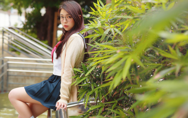 Woman sitting plant stairs parkschool free wallpaper for desktop - medium preview image