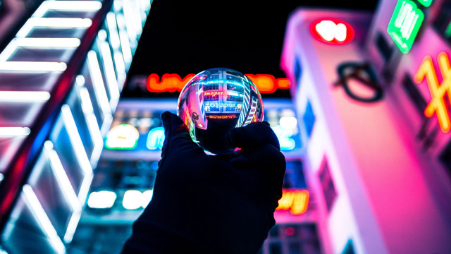 Neon cyberpunk holography glassball male free wallpaper for desktop - medium preview image