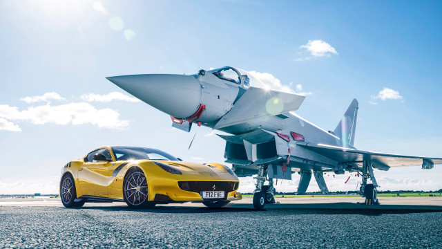 Yellow sports car jet fighter free wallpaper for desktop - medium preview image