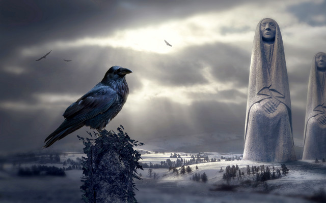 Bird stump fantasy statues crow free wallpaper for desktop - medium preview image