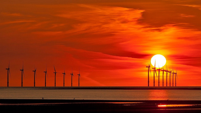 Sunset windmills red sky moon free wallpaper for desktop - medium preview image