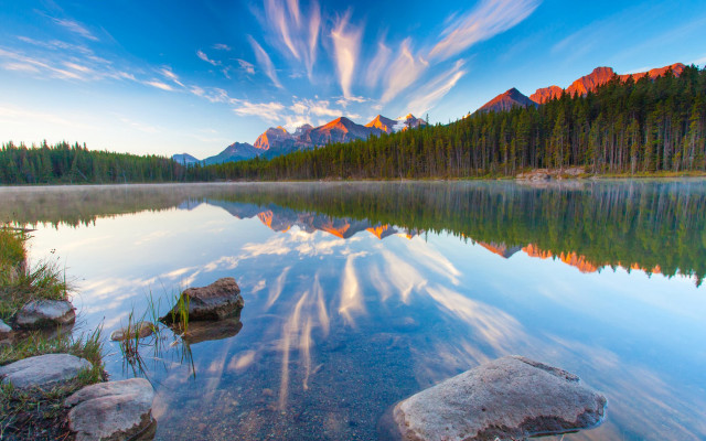 Lake mountains trees blue sky #3 free wallpaper for desktop - medium preview image