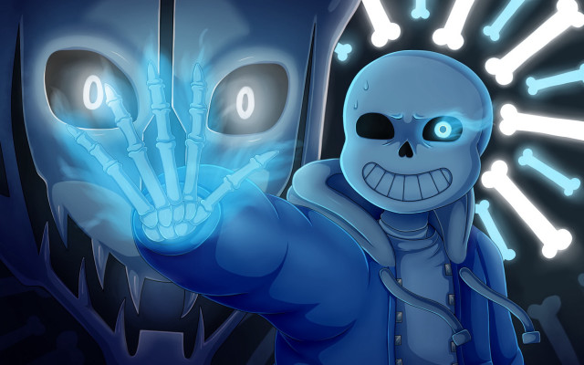 Skeleton glowing hand blue skull free wallpaper for desktop - medium preview image