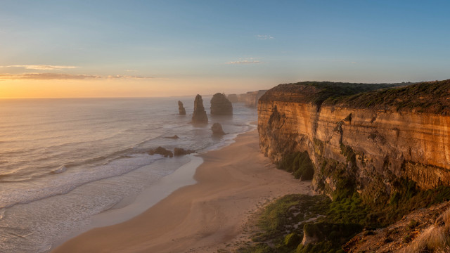 Beach cliff sunset ocean landscape free wallpaper for desktop - medium preview image