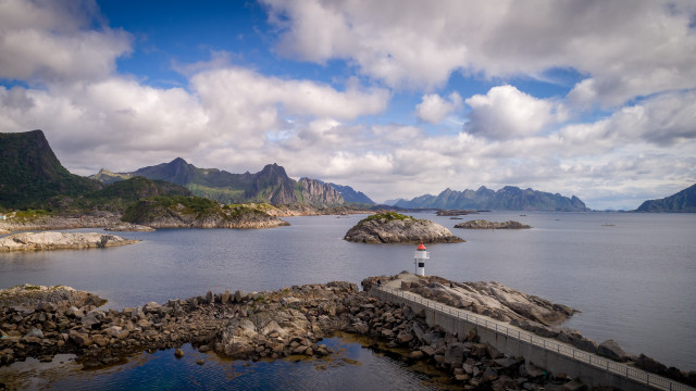 Lake mountains rock outcrop bridge free wallpaper for desktop - medium preview image