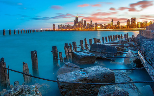City skyline harbor rocks cloudy free wallpaper for desktop - medium preview image