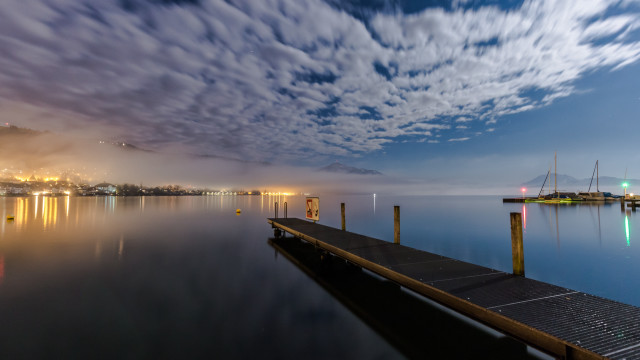 Dock boat city clouds evening free wallpaper for desktop - medium preview image