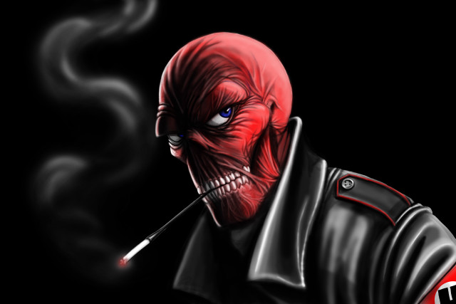 Demon faced man smoking cigarette free wallpaper for desktop - medium preview image