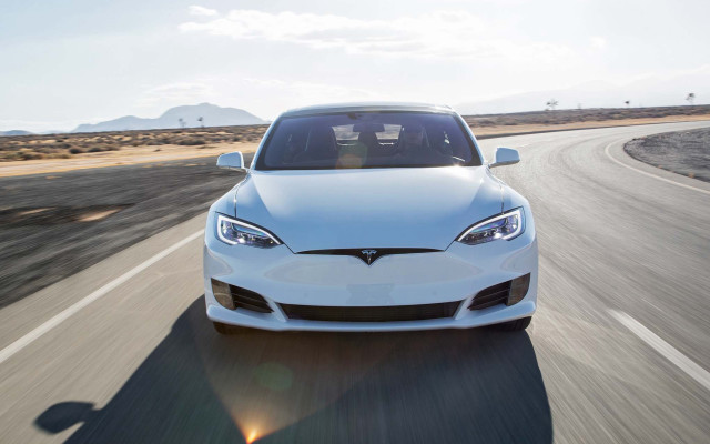 White tesla desert road sun free wallpaper for desktop - medium preview image