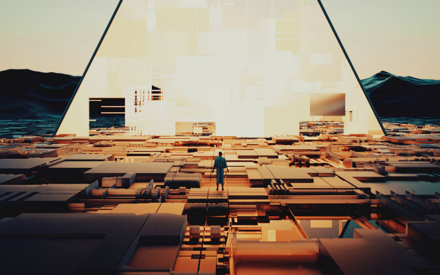 Desert pyramid city mountains sunset free wallpaper for desktop - medium preview image