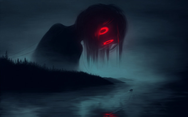 Creepy woman red light lake free wallpaper for desktop - medium preview image