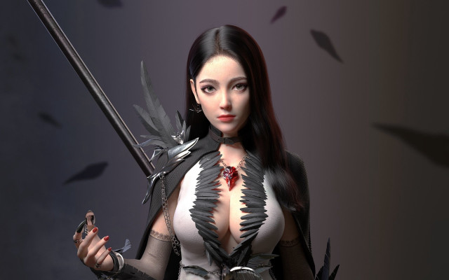 Woman sword bird costume epic free wallpaper for desktop - medium preview image