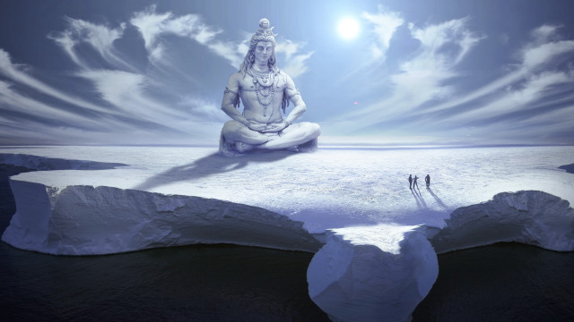 Iceberg man sitting mountain beach free wallpaper for desktop - medium preview image