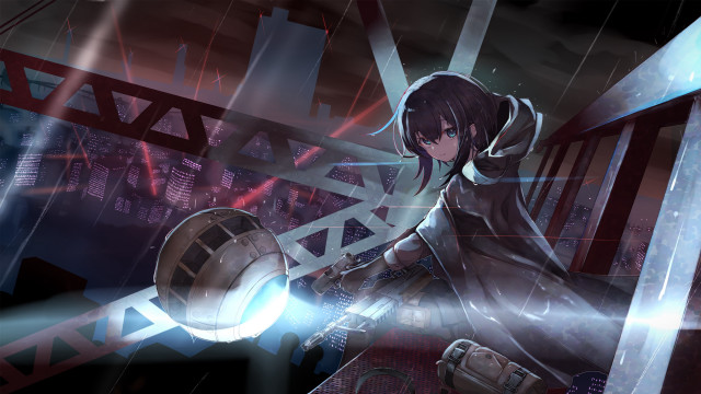 Futuristic woman cyberpunk city sword #2 free wallpaper for desktop - medium preview image