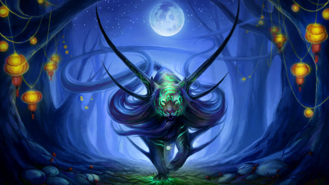 Demon forest lanterns fullmoon glowing free wallpaper for desktop - medium preview image