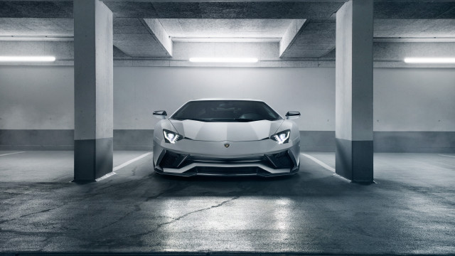 White sports car parking garage free wallpaper for desktop - medium preview image