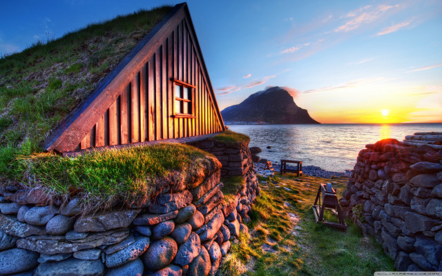 House grass roof ocean sunset #4 free wallpaper for desktop - medium preview image
