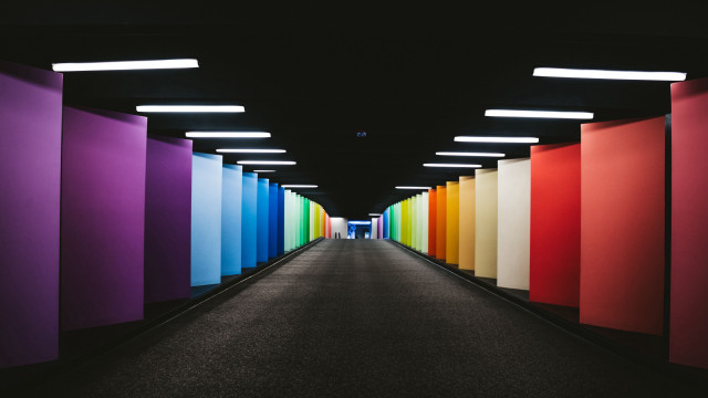 Long hallway colorful walls lights free wallpaper for desktop - medium preview image