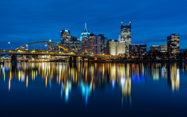 City skyline bridge river night #84 free wallpaper for desktop - medium preview image