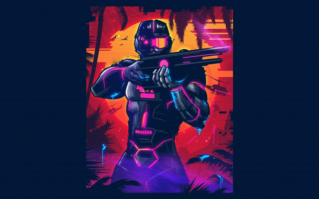 Futuristic man gun suit background free wallpaper for desktop - medium preview image